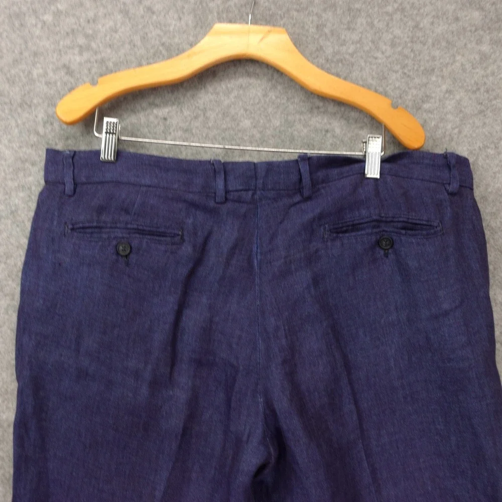 Italian European Linen Pants Mens XXL Blue Cuffed Trousers Summer PEPITOS 39x31